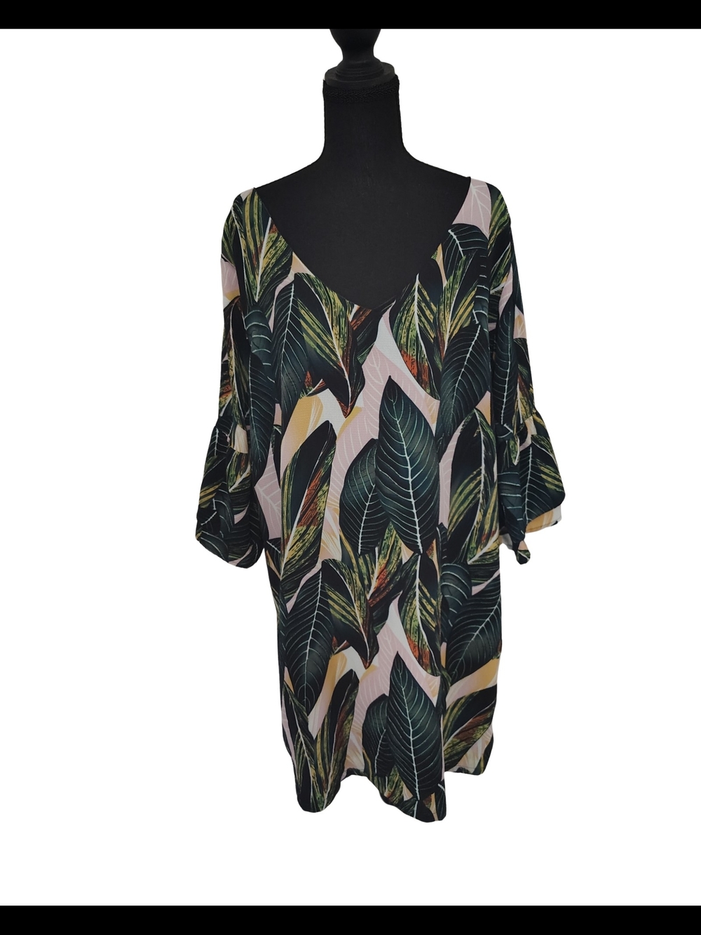 Source Unknown Black and Green Tropical Leaf Dress